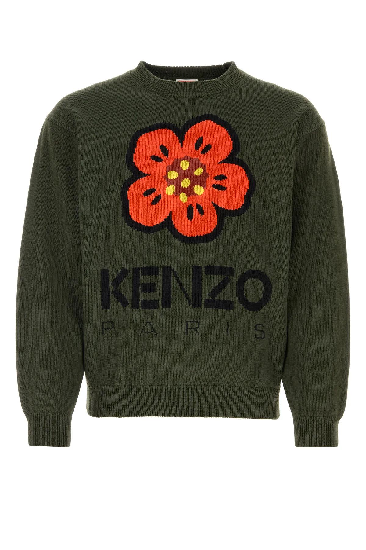 Shop Kenzo Dark Green Cotton Sweater