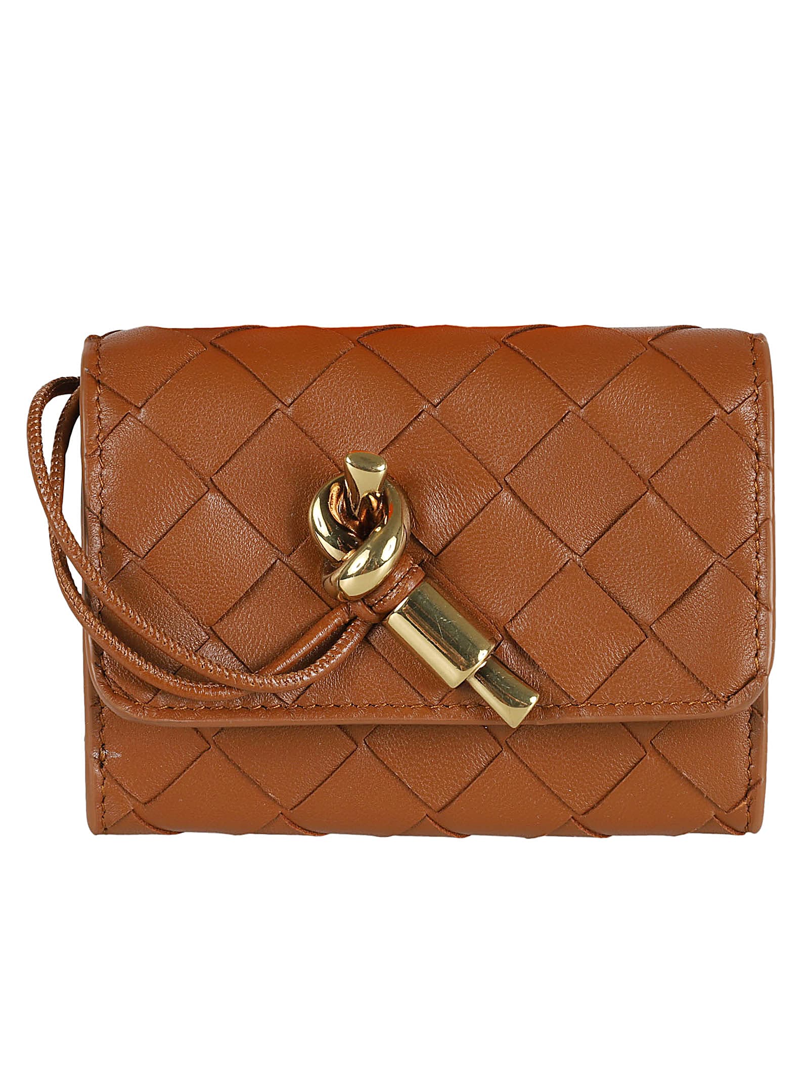 Shop Bottega Veneta Intrecciato Snap Button Wallet In Cognac