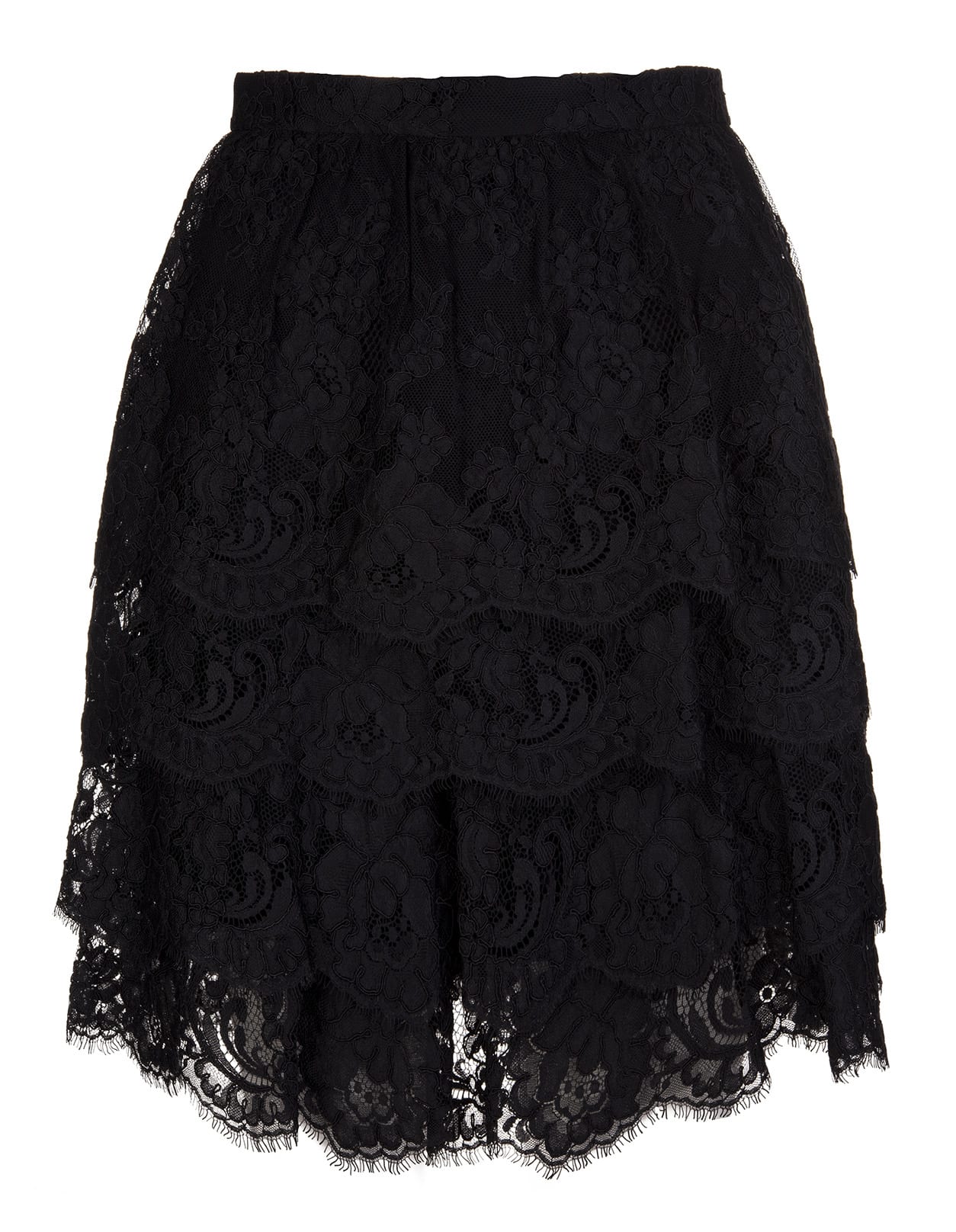Ermanno Scervino Short Skirt With Flounces In Black Lace