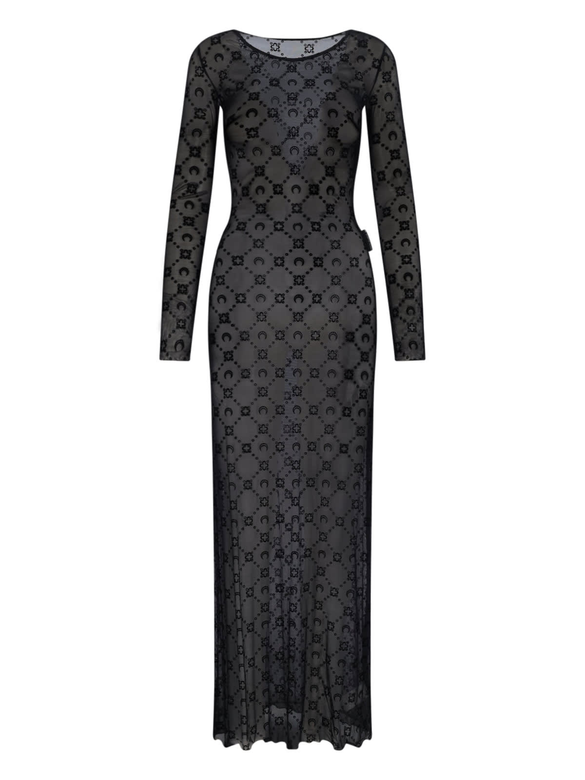 Marine Serre Moonogram Mesh Flock Maxi Dress In Black
