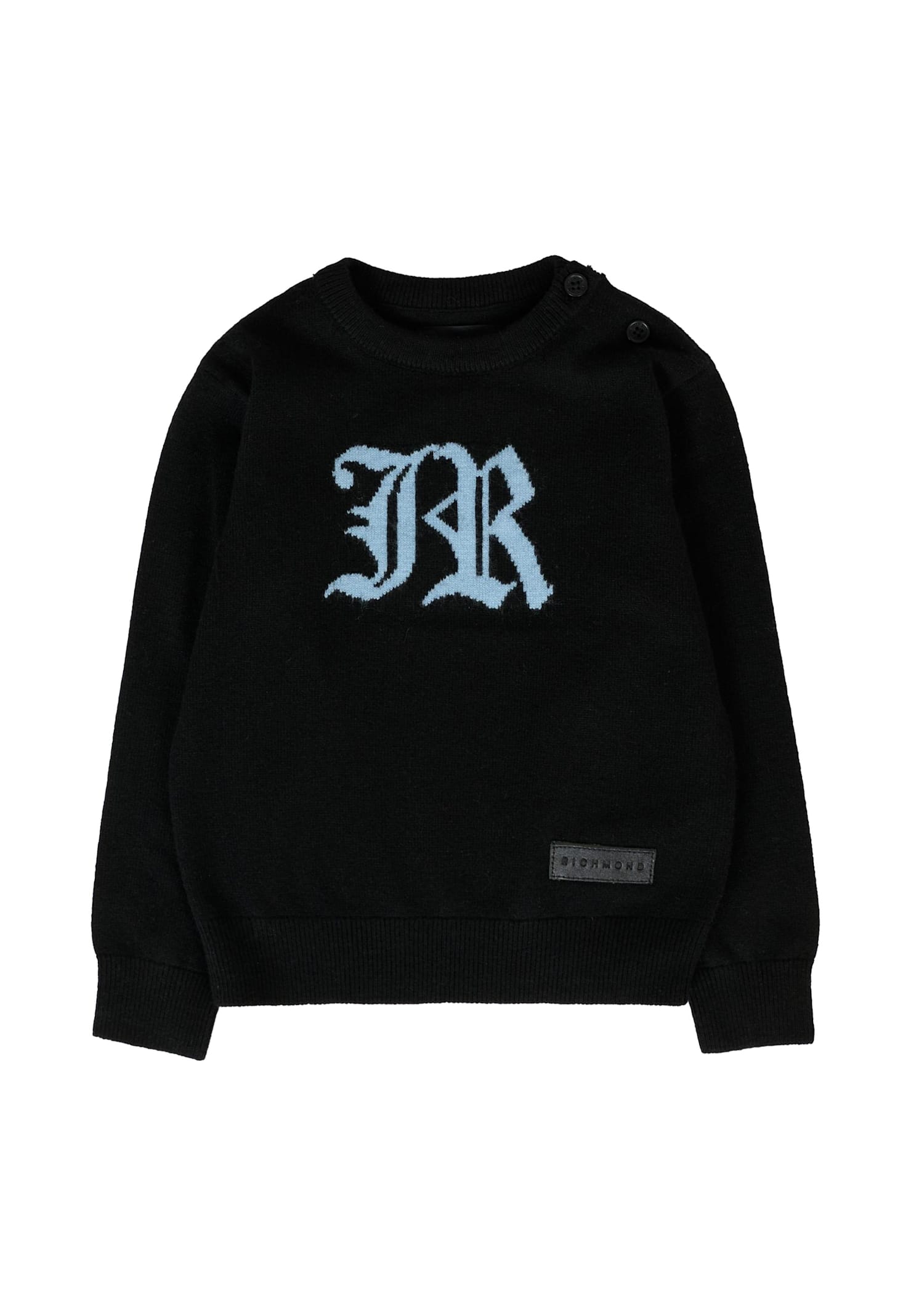 Richmond Black Sweater For Baby Boy With Light Blue Logo In Black