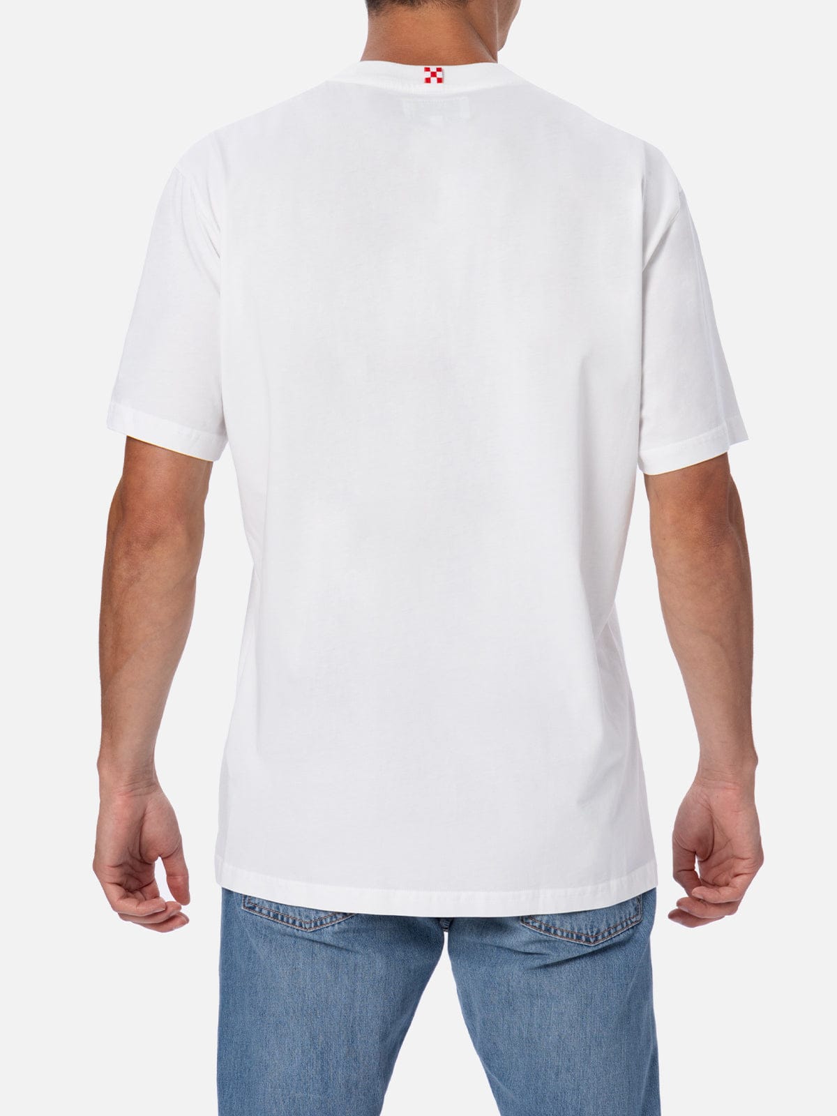 Mc2 Saint Barth Man Cotton T-shirt With St. Barth Padel Club Placed Print In White