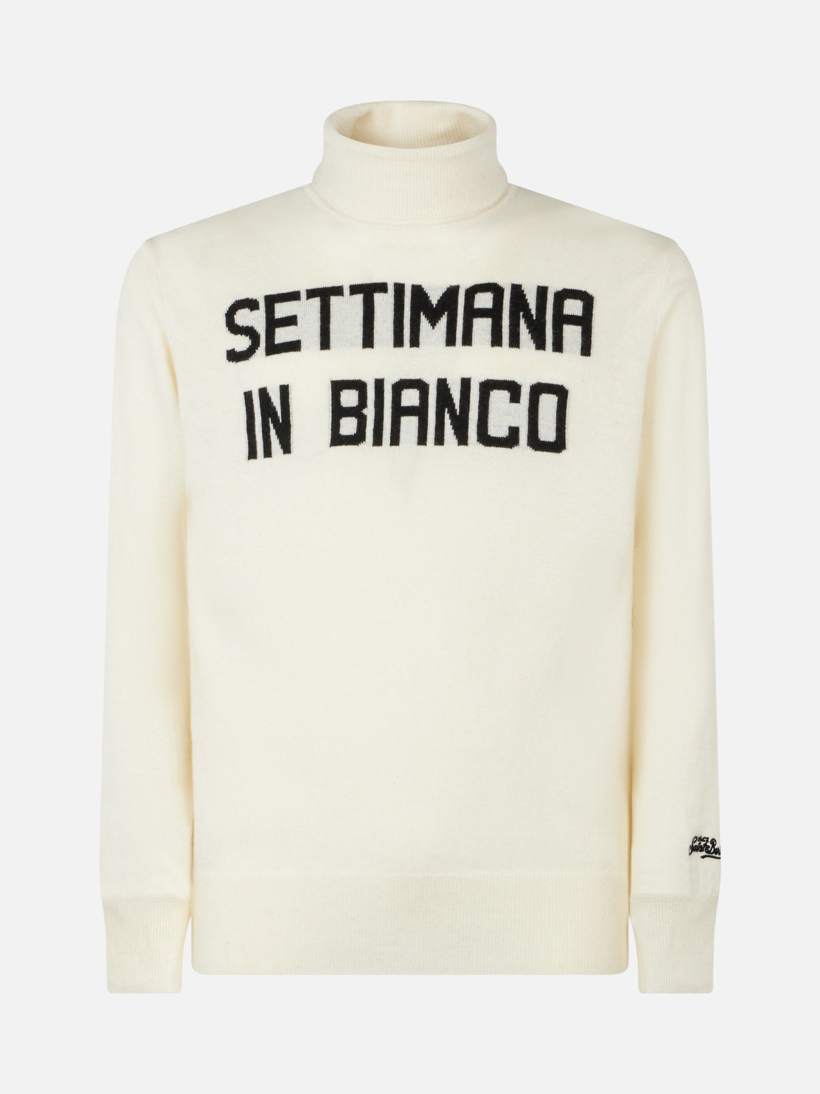 Mc2 Saint Barth Wool And Cashmere Blend Turtleneck Sweater Settimana In Bianco In White