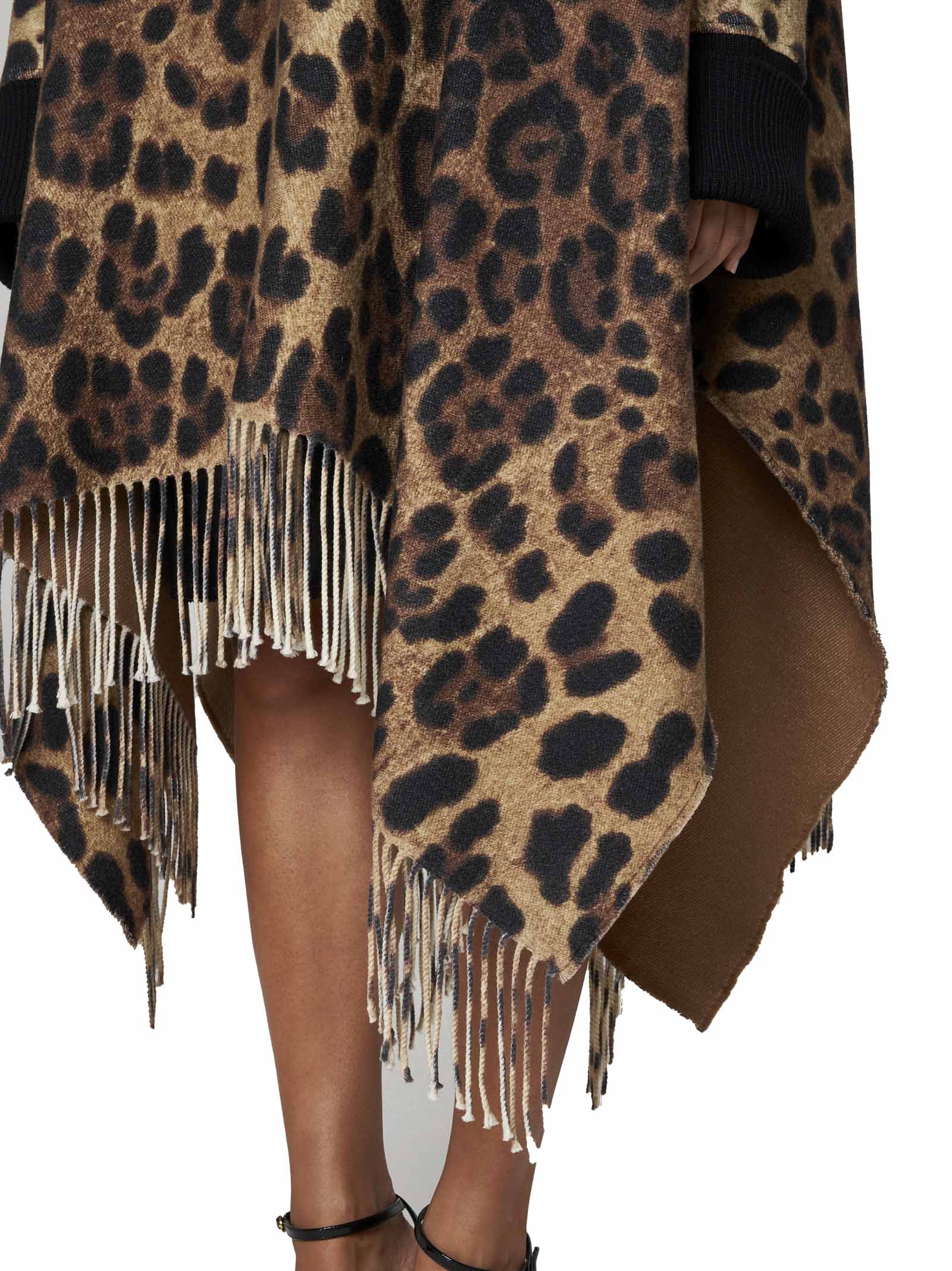 Dolce & Gabbana Leopard-print Fringed Poncho In Leo