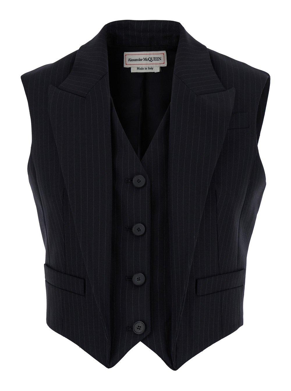 Shop Alexander Mcqueen V-neck Pinstripe Waistcoat In Blu Navy