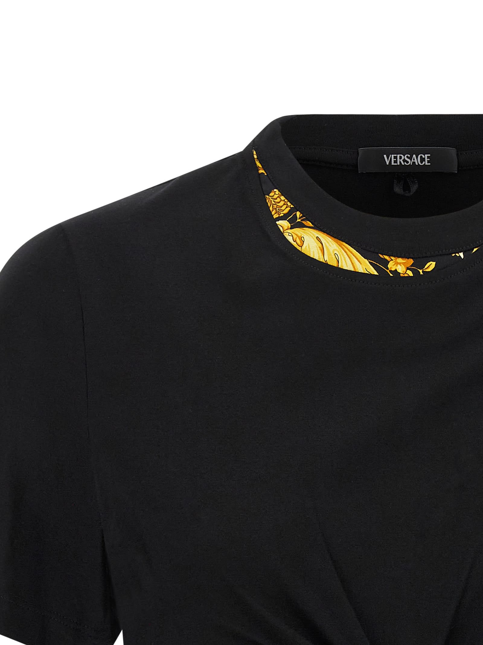 Versace Safety Pin Crop T-shirt With Drawstring Waist In Black