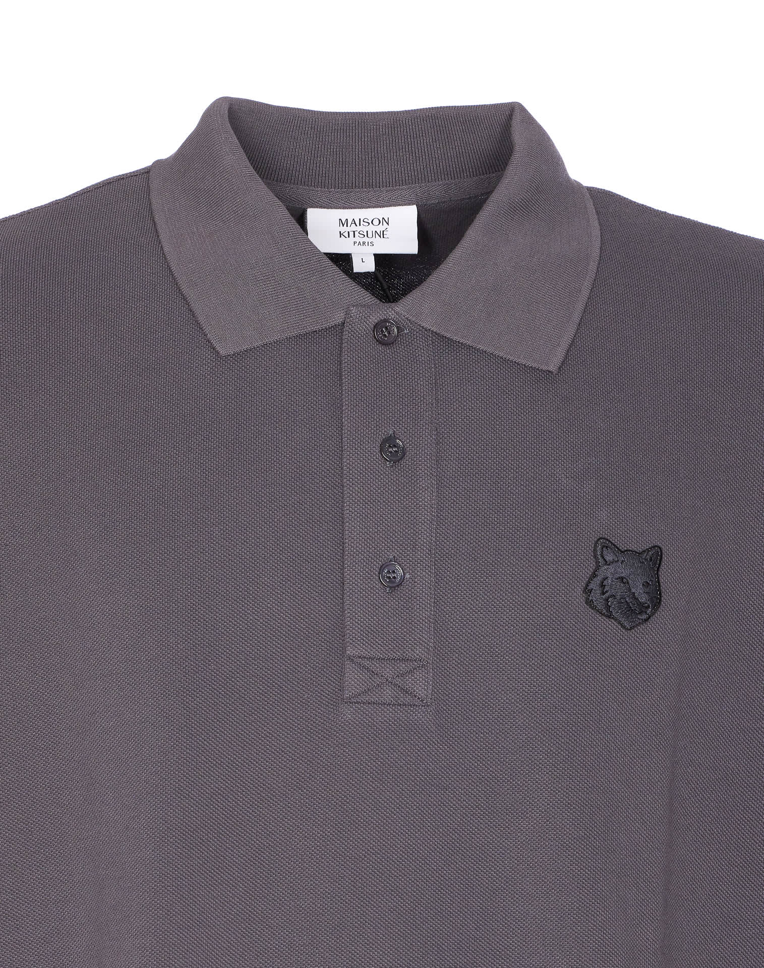 Maison Kitsuné Fox Head Oversize Polo Shirt In Gray