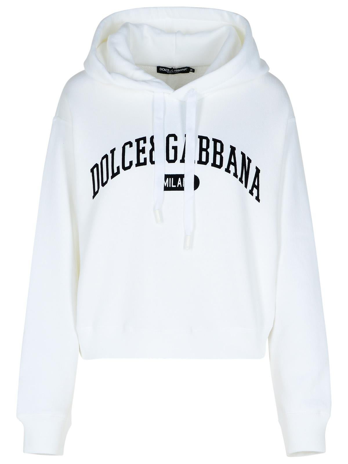 Shop Dolce & Gabbana Logo Printed Drawstring Hoodie In White