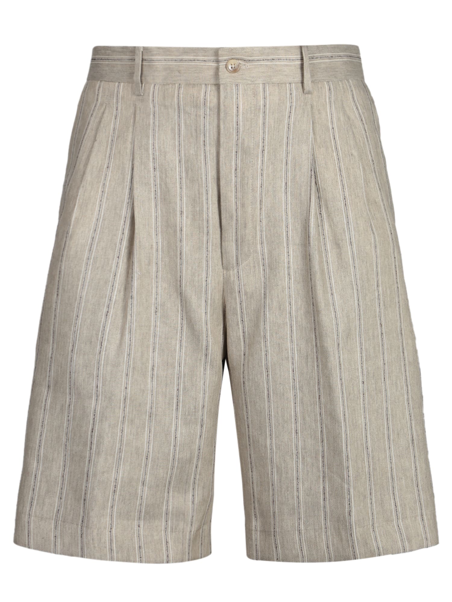 TAGLIATORE STRIPED BEIGE LINEN BERMUDA SHORTS