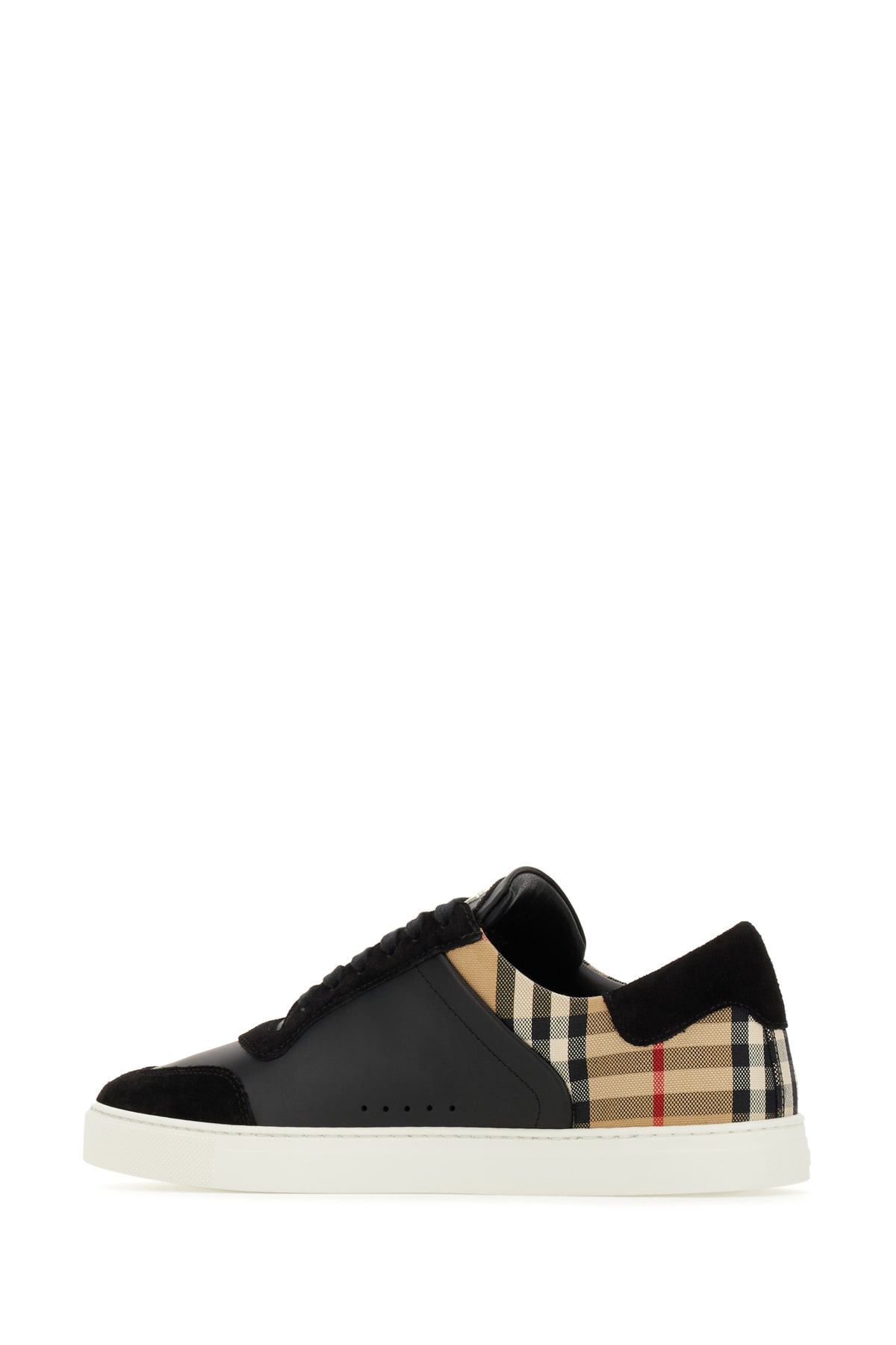 Shop Burberry Multicolor Fabric And Leather Sneakers In Blackarbeigeipchk