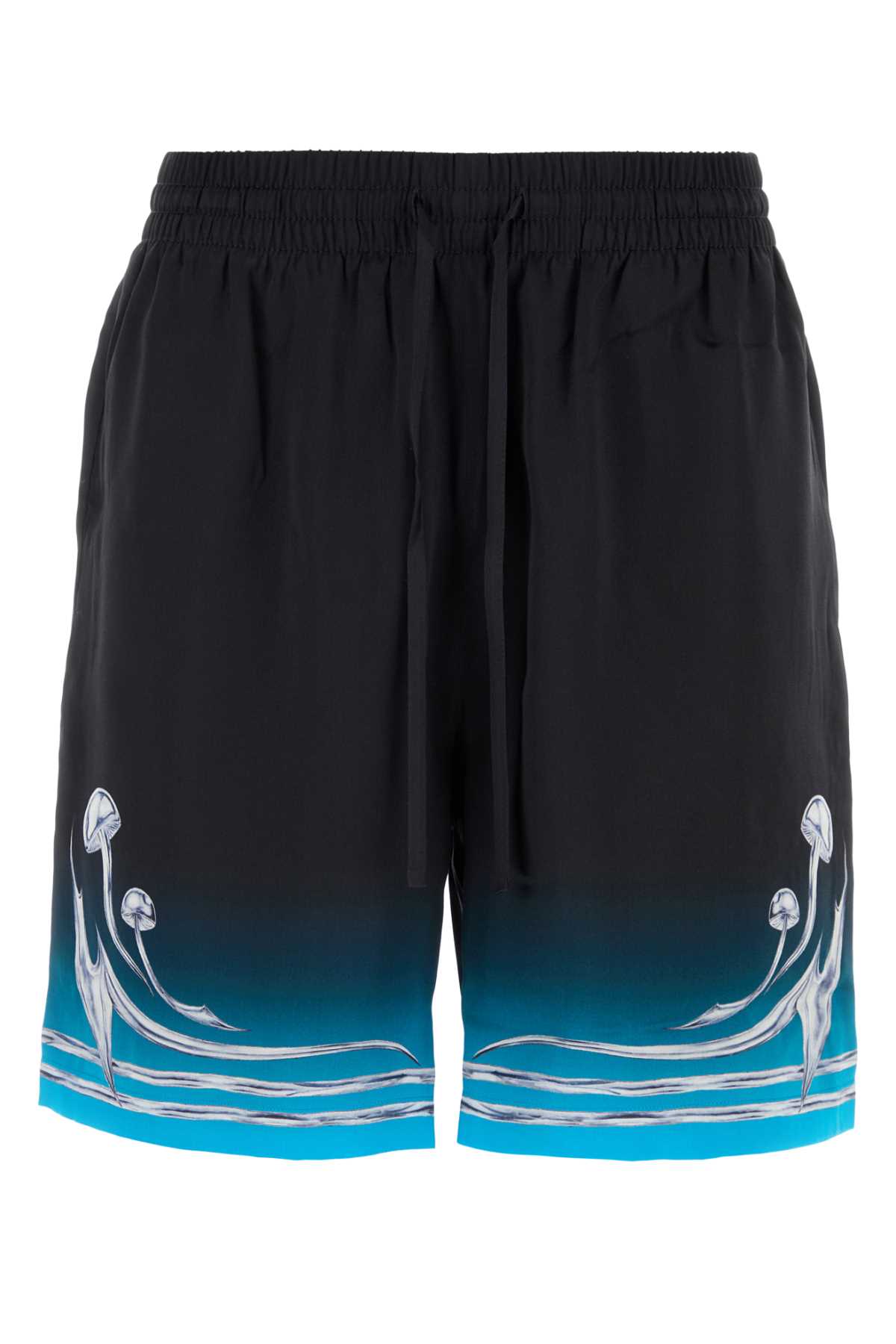 Casablanca Graphic Print Satin Bermuda Shorts With Pockets In Black