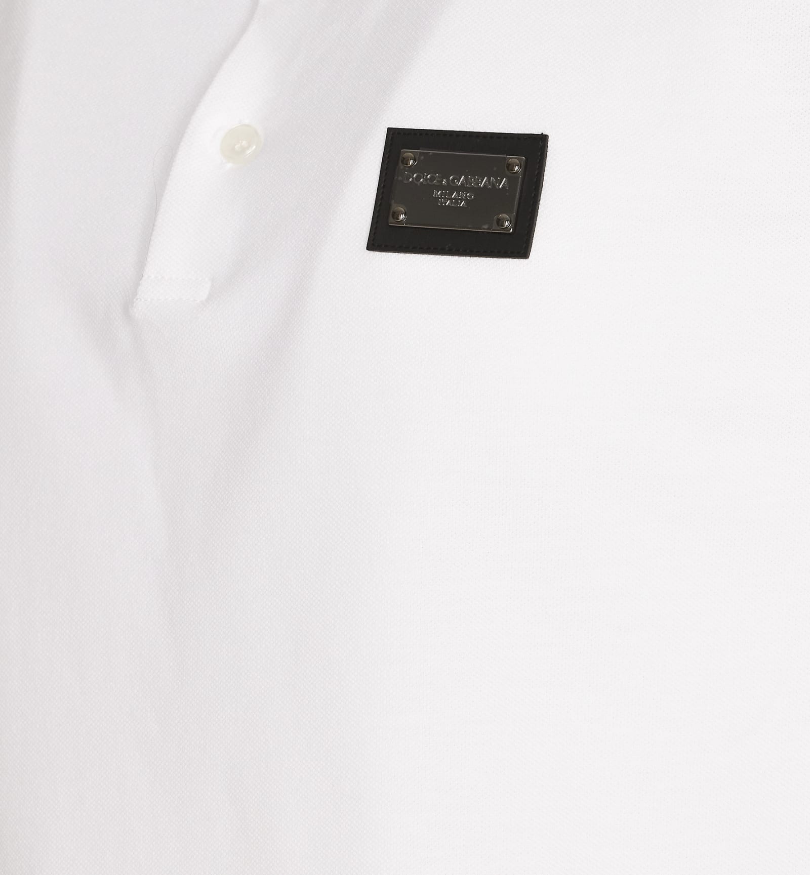 Shop Dolce & Gabbana Piquet Polo With Logo Plaque In Bianco