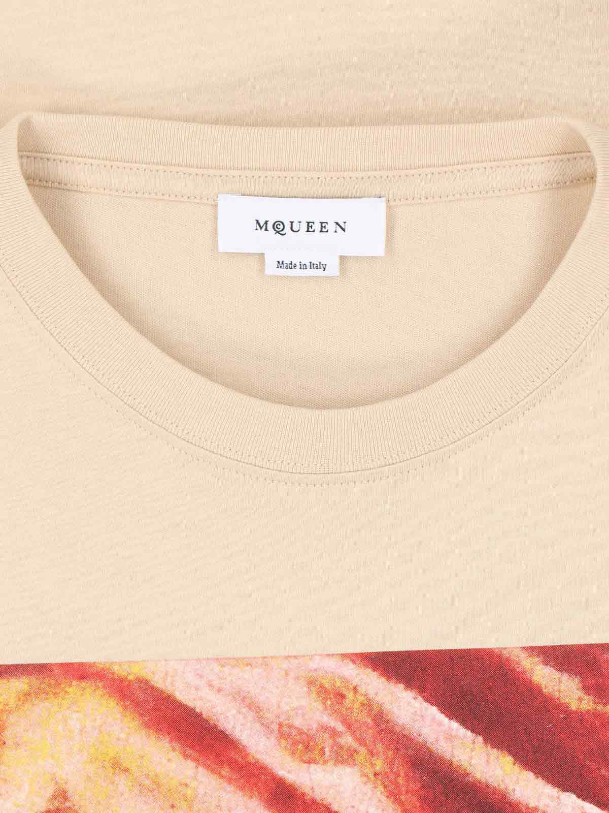 Alexander Mcqueen Crew Neck Graphic Print Short Sleeves In Beige