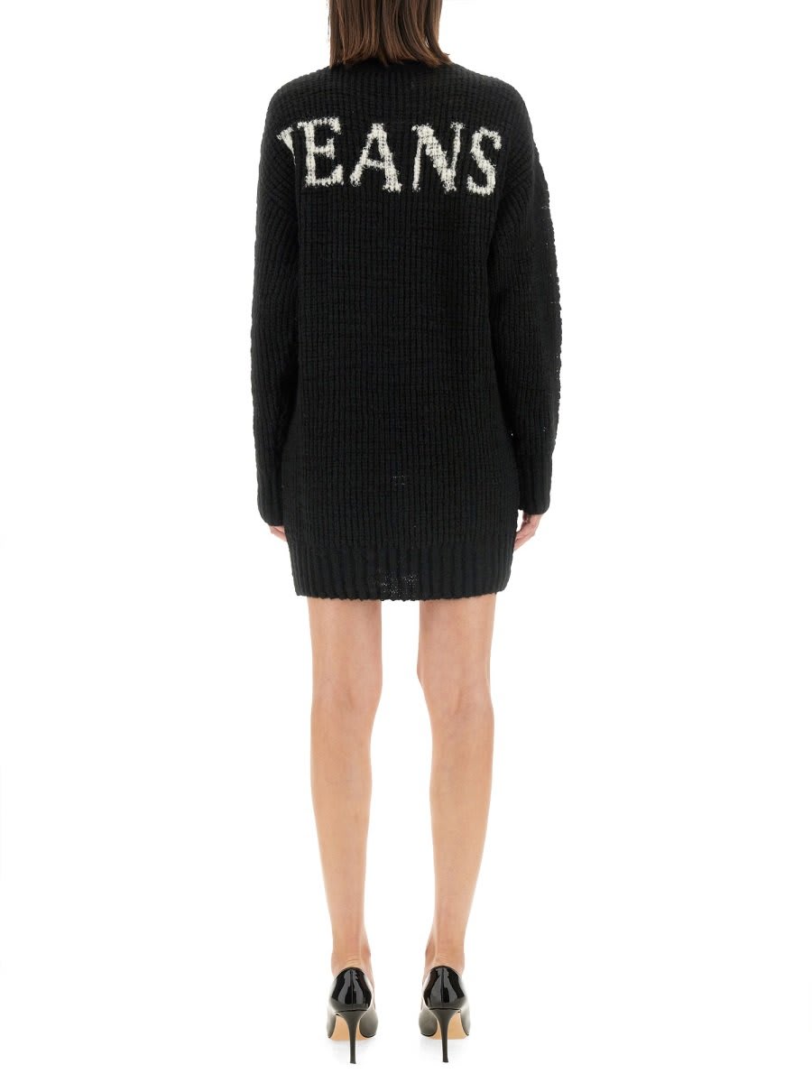 Shop M05ch1n0 Jeans Jeans Logo Lettering Crewneck Knitted Dress In Black