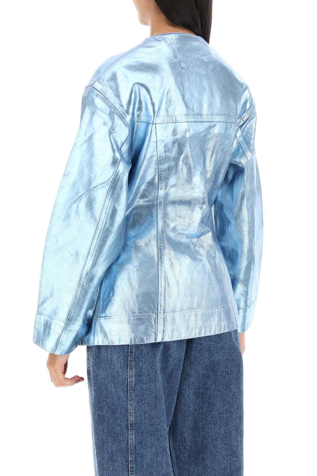 Shop Ganni Foil Denim Jacket In Heather (light Blue)