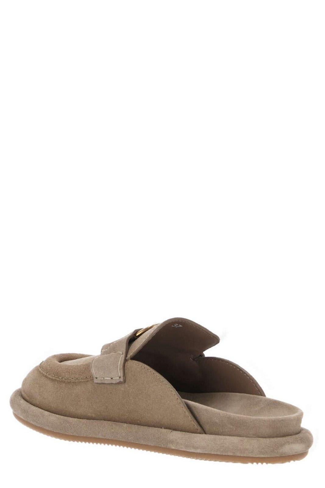 Shop Moncler Round Toe Slip-on Mules In Beige