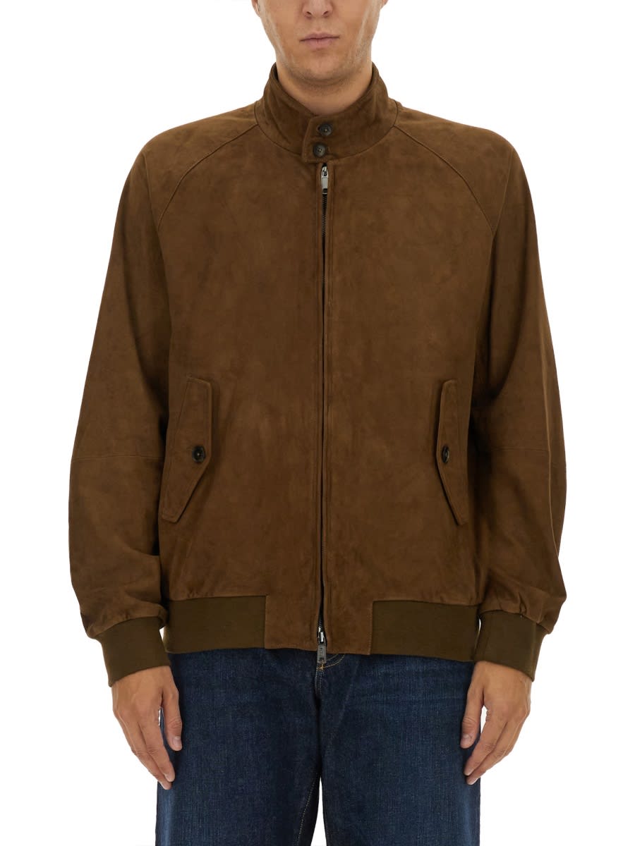 Baracuta High Neck Suede Outerwear Featuring Pockets In Brown