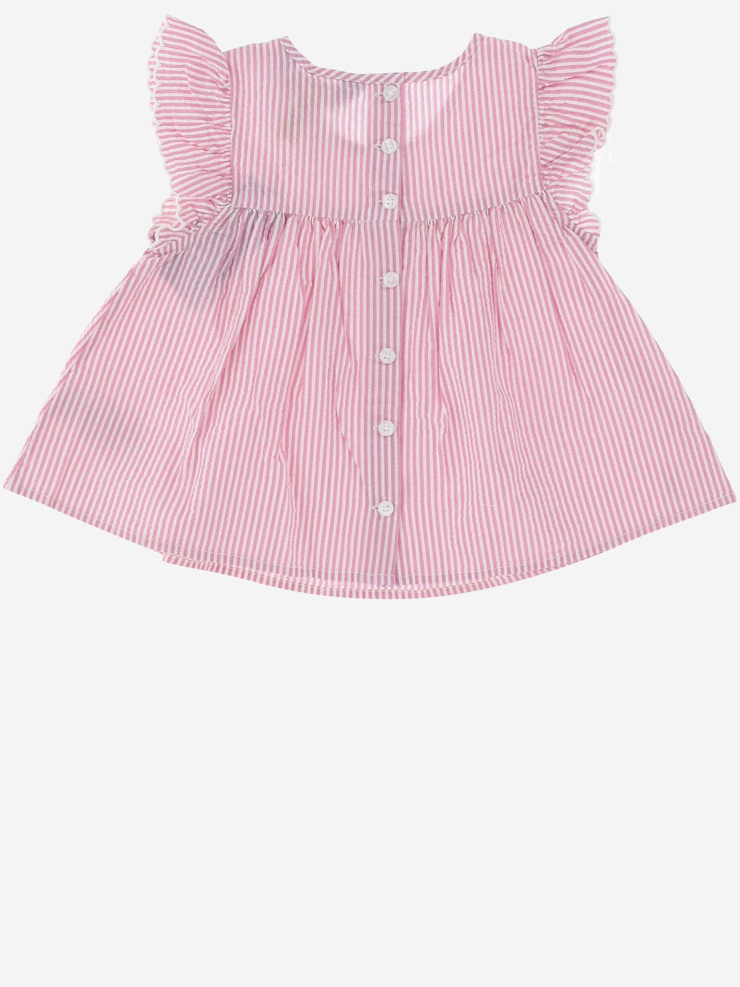 Shop Polo Ralph Lauren Striped Cotton Dress With Logo In Pink