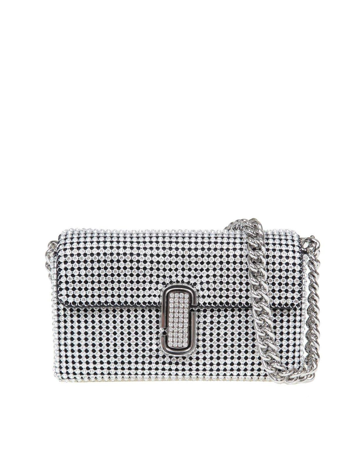 Shop Marc Jacobs The Rhinestone Mini Shoulder Bag In Silver