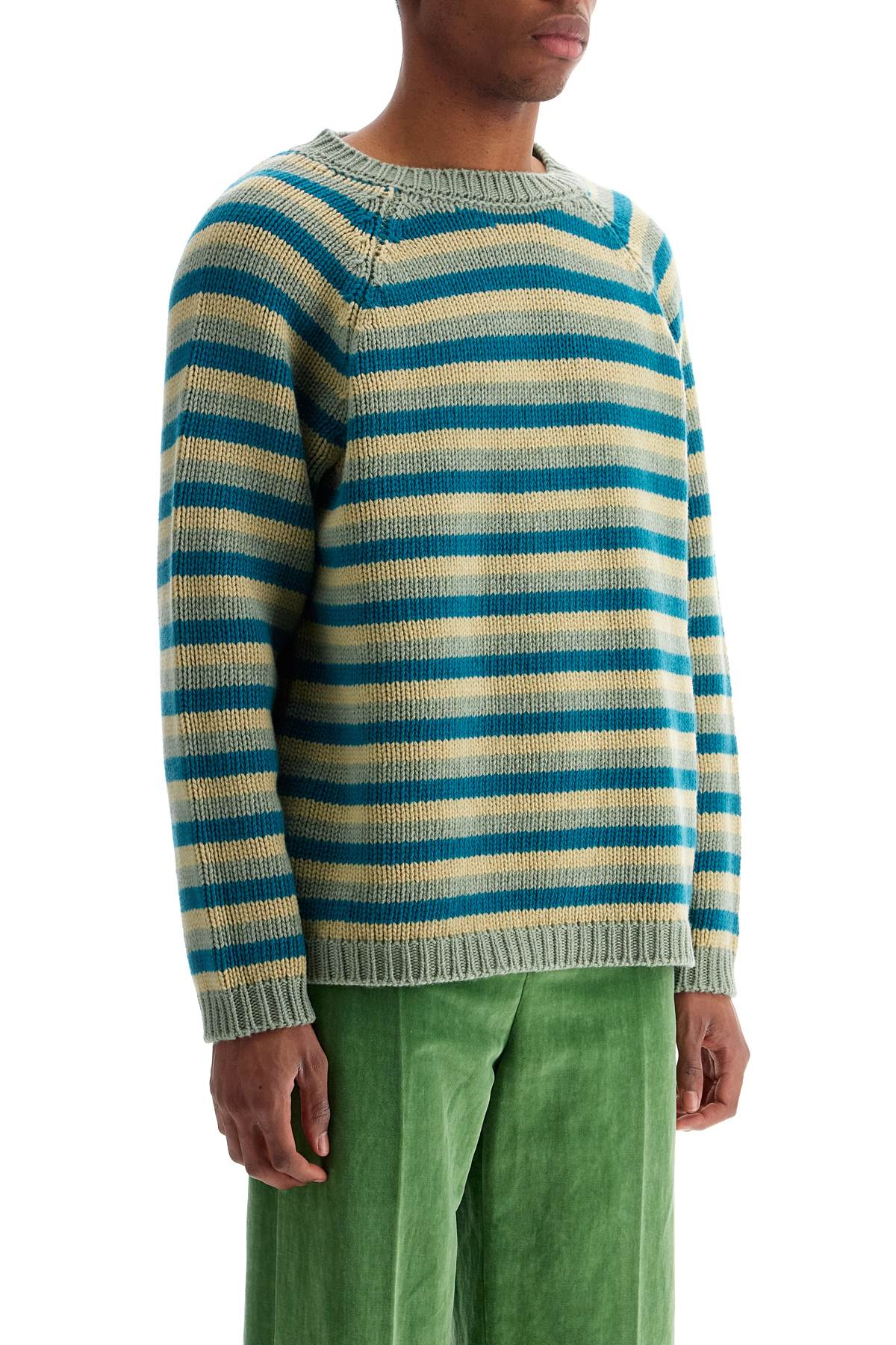 Shop Bode Striped Wool Pullover Sweater In Green Multi (green)