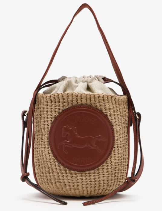 Chloé Small Horse Medal Bag Made Of Natural Fibers In Sepia Brown