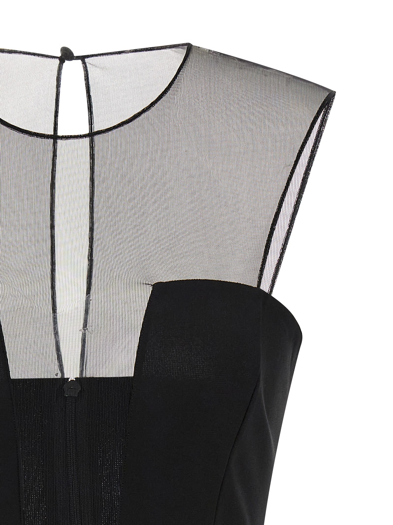 Nensi Dojaka Mesh Panel Sleeveless Fitted Silhouette Dress In Black