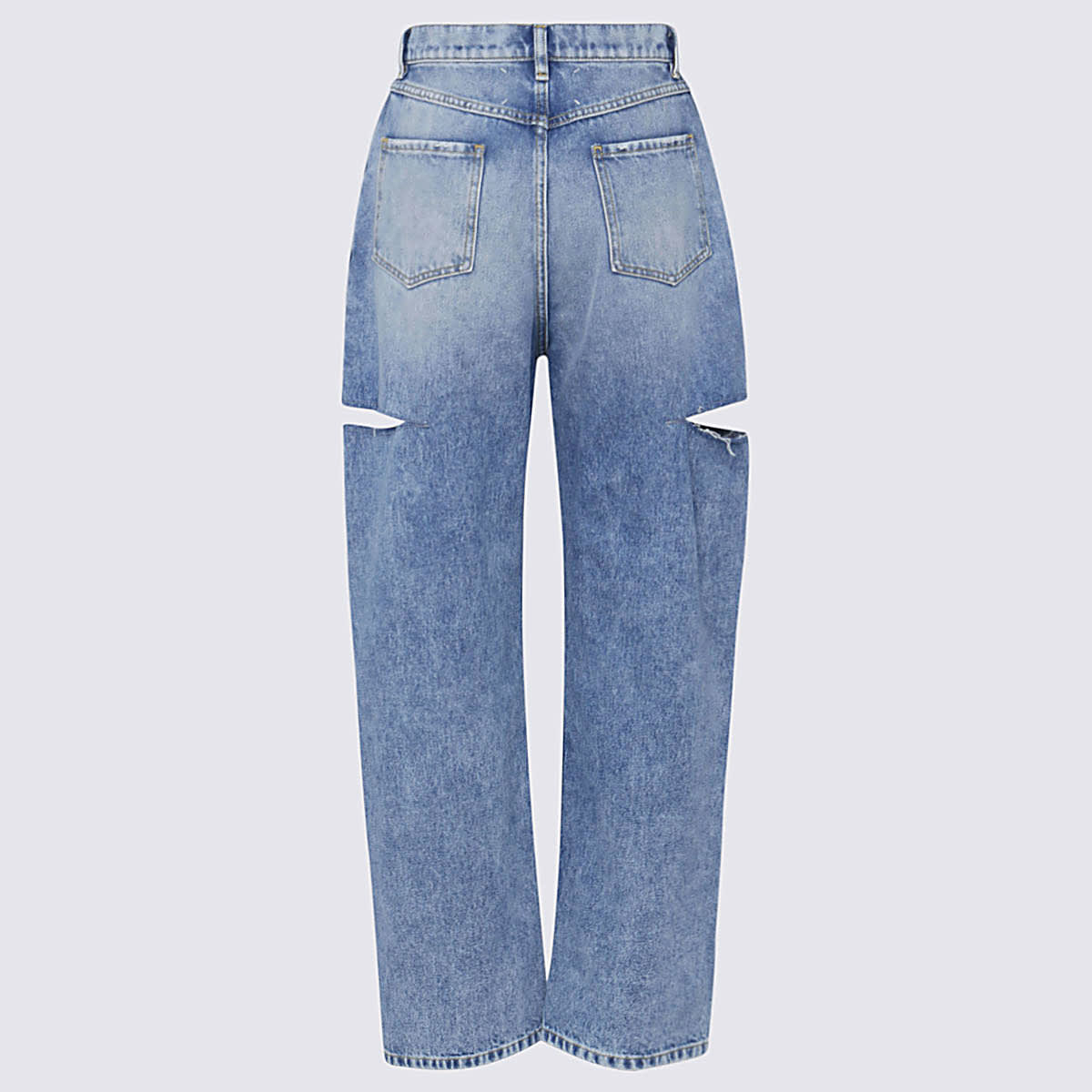 Maison Margiela Light Blue Denim Distressed Straight Leg Jeans With Cut-out In Blue