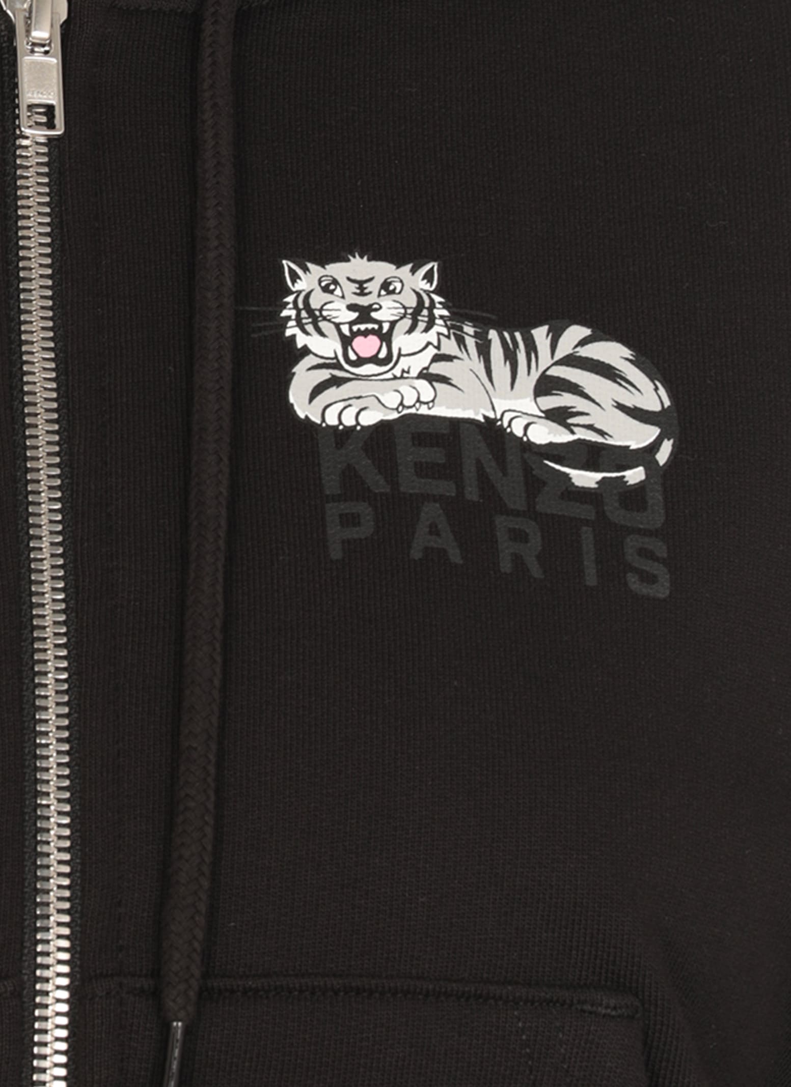 Kenzo Printed Logo Hoodie In Cotton In Black