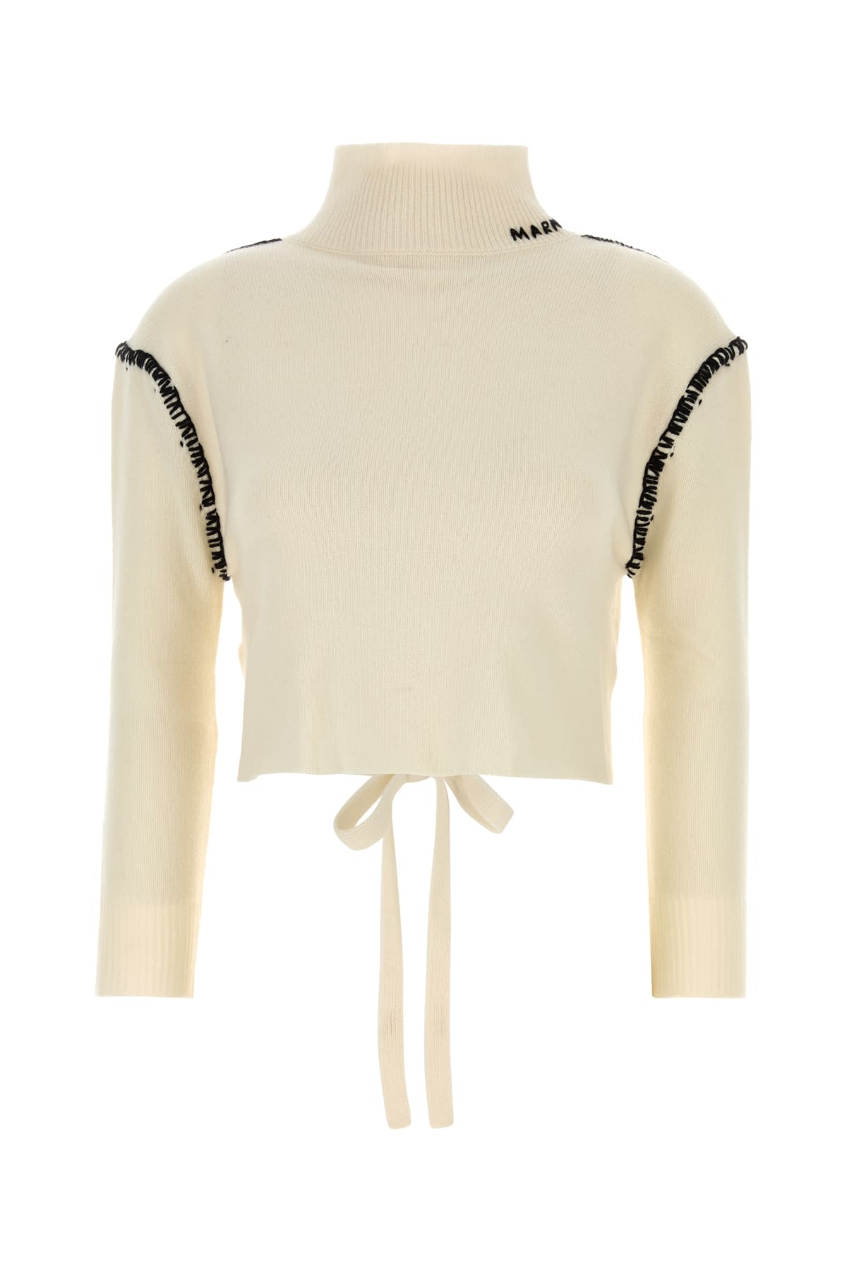 Marni Off-white Wool Cashmere Wrap Sweater In White/black