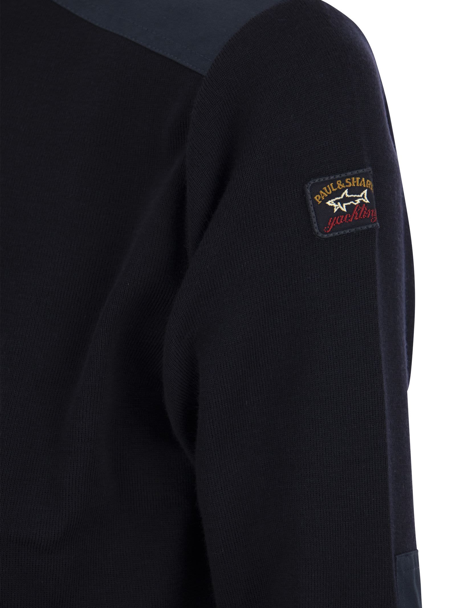 Shop Paul&amp;shark Wool Crew Neck With Iconic Badge In Navy