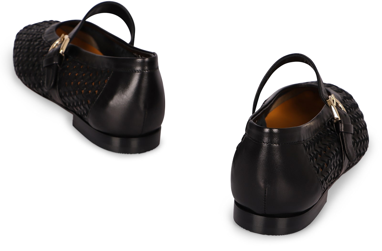 Doucal's Black Leather Ballet Flat With Strap In Black