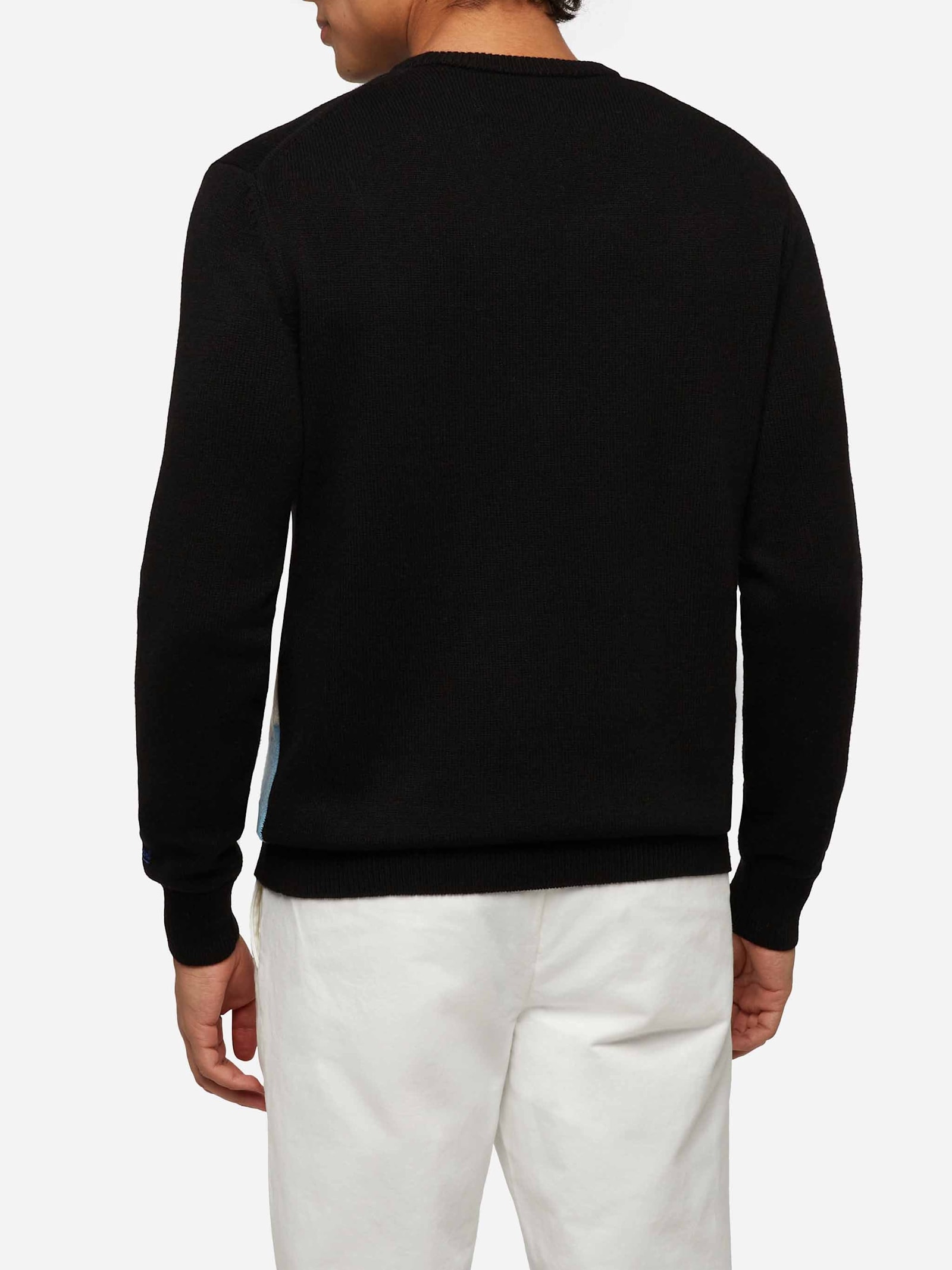 Mc2 Saint Barth Crewneck Sweater Heron With Zermatt Postcard Jacquard In Black