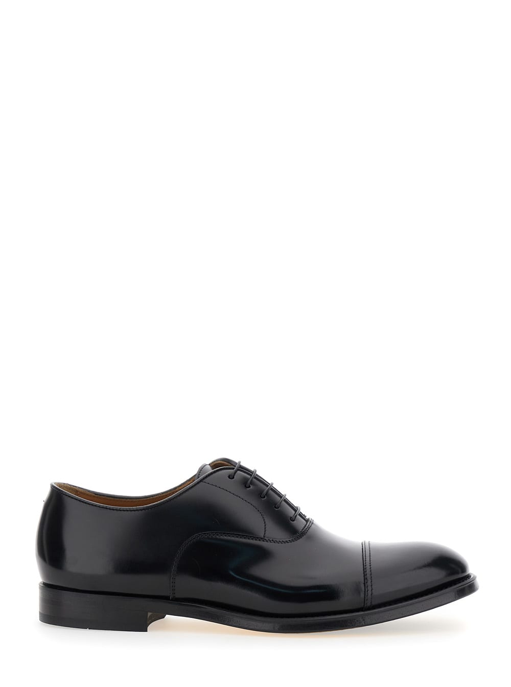 Black Oxford Shoes With Five Holes In Smooth Leather Man