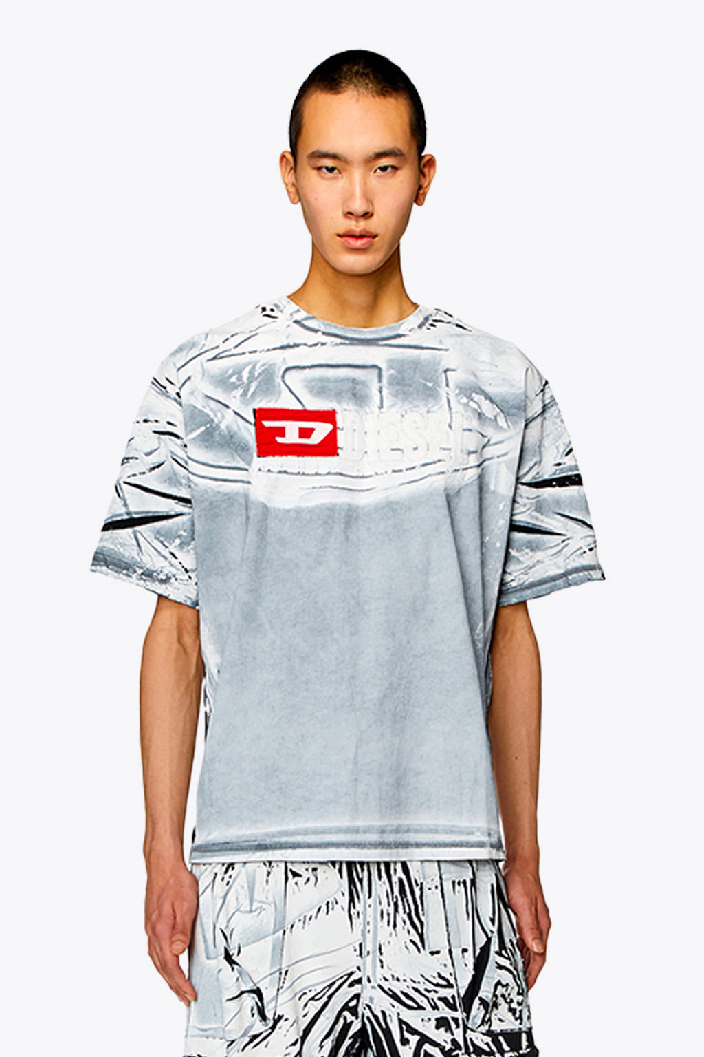 Shop Diesel T-ox White T-shirt With Coating And Double Front Logo Print - T Ox