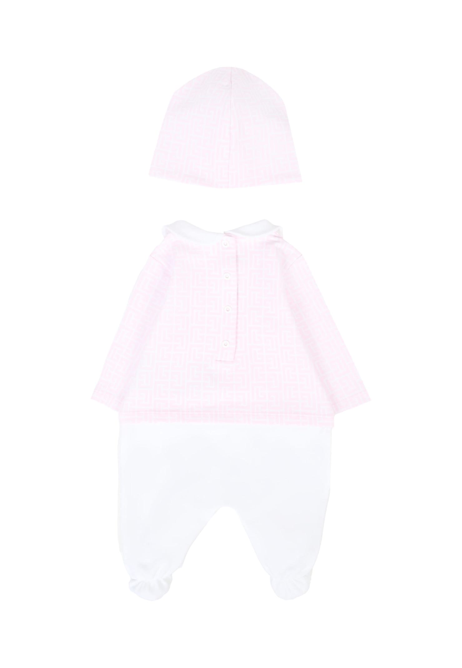 Balmain Pink Babygrow Set For Baby Girl With Maze In Pink