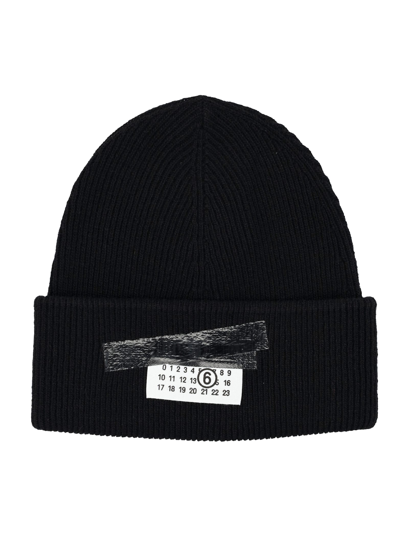 Mm6 Maison Margiela Ribbed Beanie With Logo Tag In Black