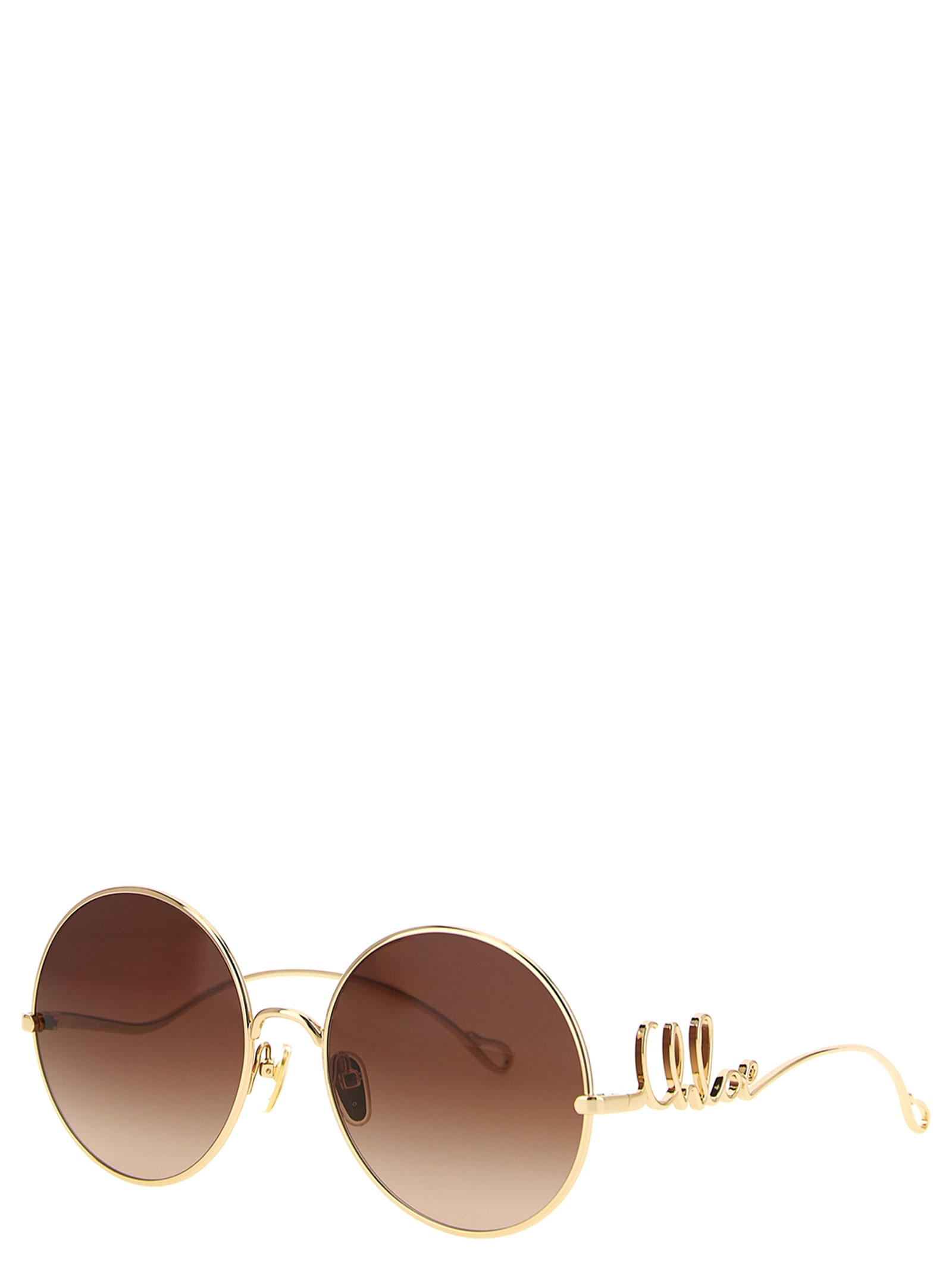 Chloé Round Frame Sunglasses Featuring Curved Temples In Brown