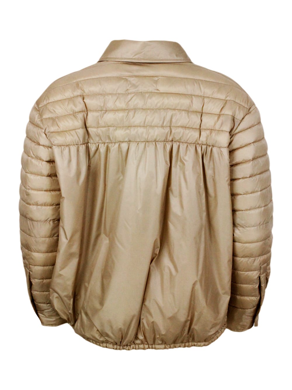 Shop Antonelli Lightweight 100g Padded Jacket With Shirt Collar, Button Closure And Patch Pockets In Beige