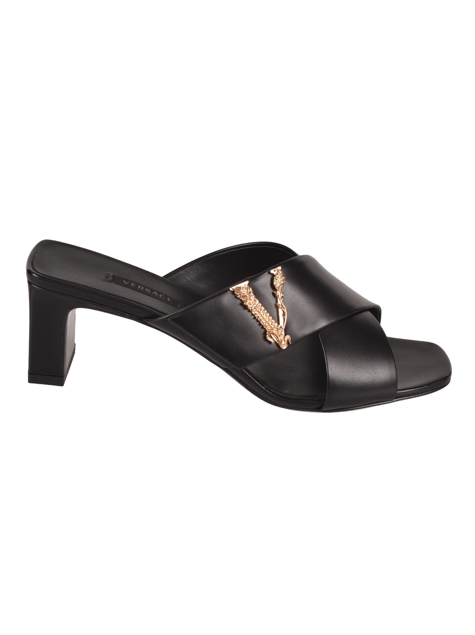 Buy Versace Cross Strap Logo Plaque Sandals online, shop Versace shoes with free shipping