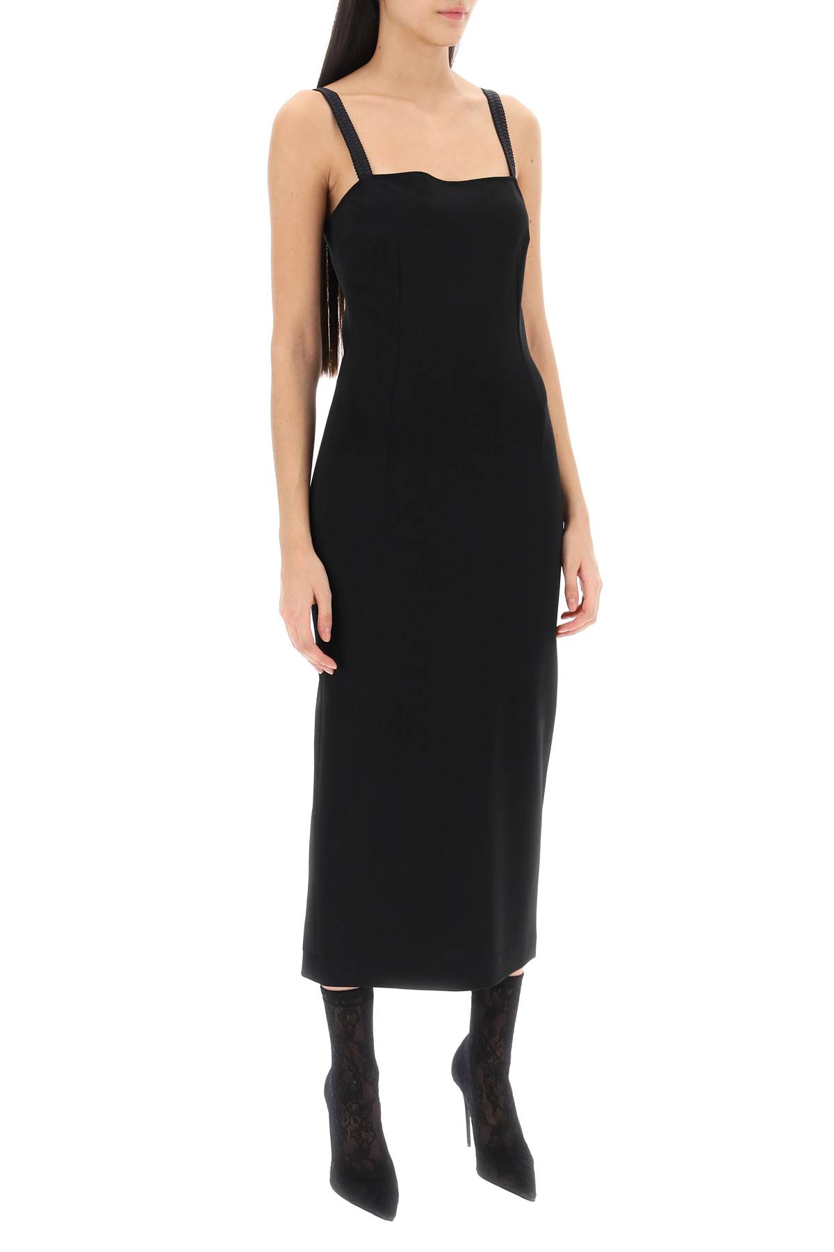 Shop Dolce & Gabbana Midi Sheath Dress In Milano Stitch Jersey In Nero