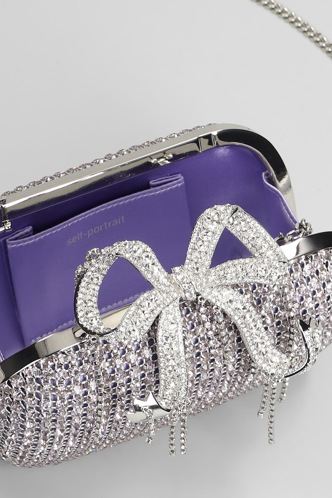 Self-portrait Chainmail Clutch In Lilla Crystal In Purple