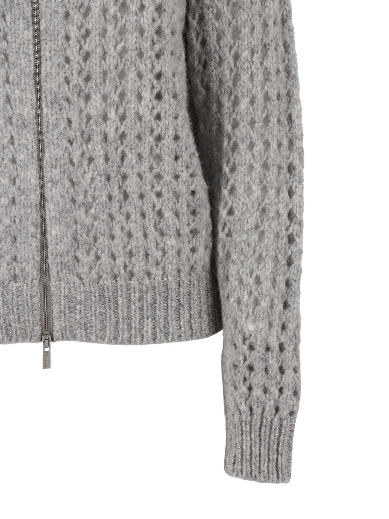 Peserico Textured Open-knit Sweater With High Ribbed Collar In Gray