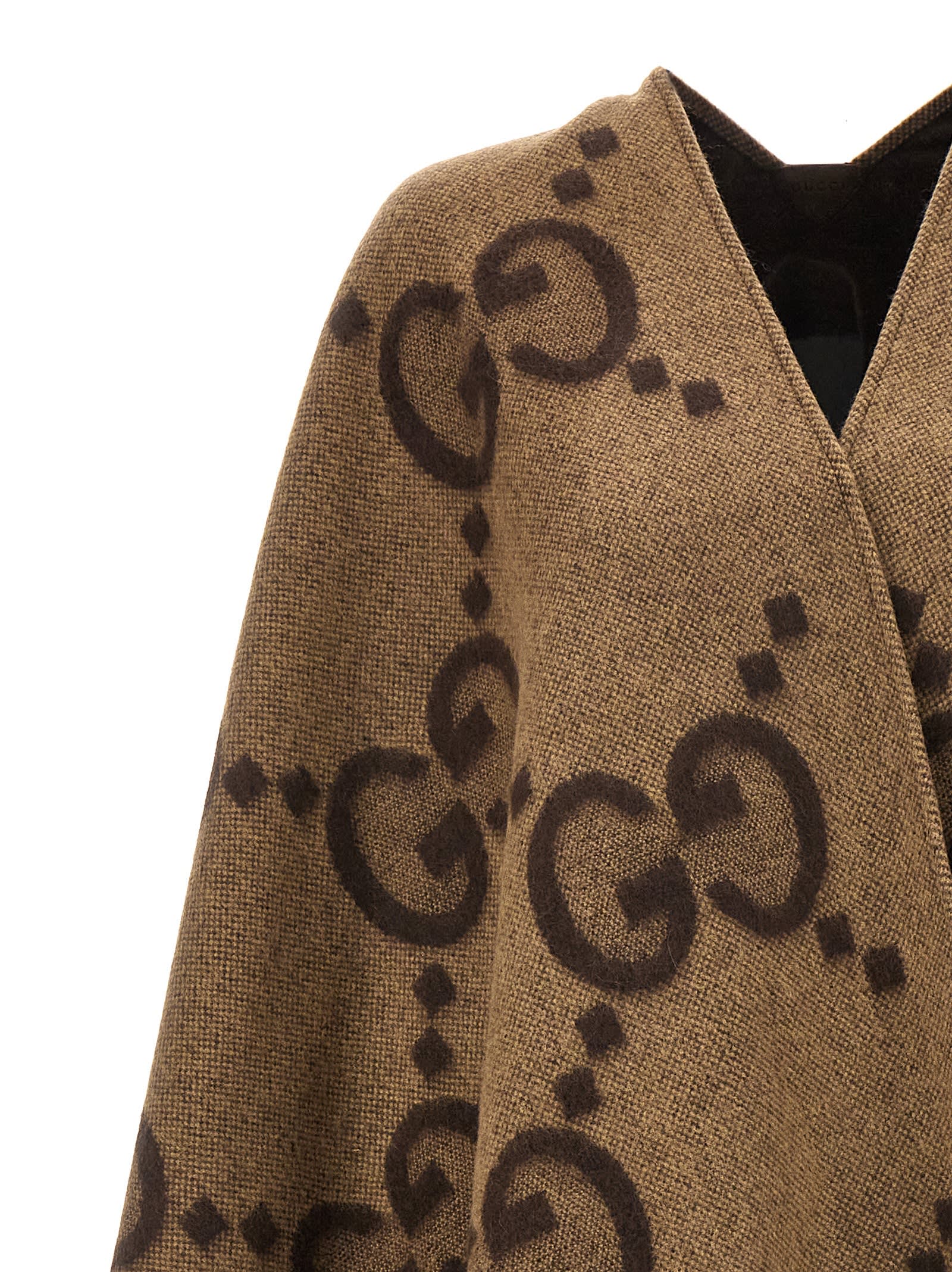 Shop Gucci Jumbo Gg Reversible Cape In Brown