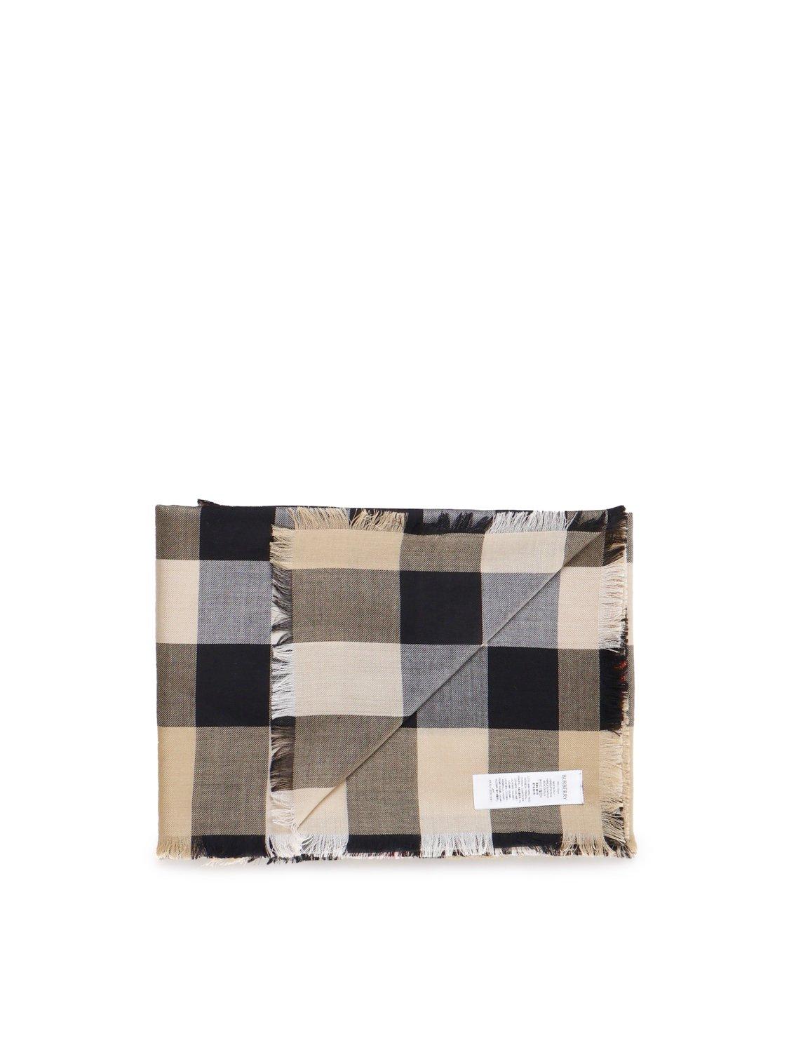 Shop Burberry House Check Printed Frayed-edge Scarf In Sand