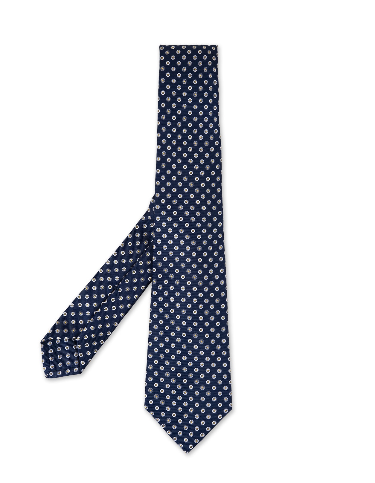 Shop Kiton Navy Blue Tie With Daisies