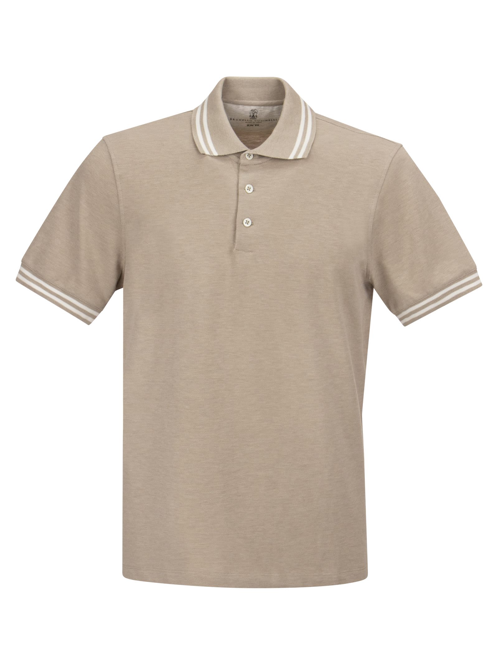 Brunello Cucinelli Slim Fit Cotton Pique Polo Shirt With Striped Knit Detailing