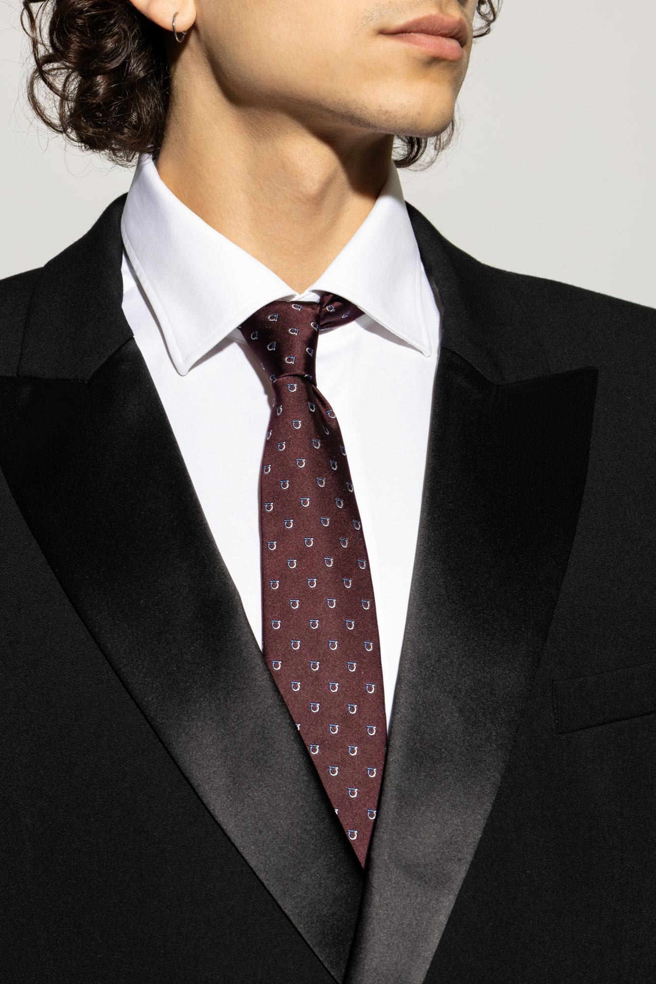 Ferragamo Two-tone Gancini Jacquard Silk Tie In Burgundy