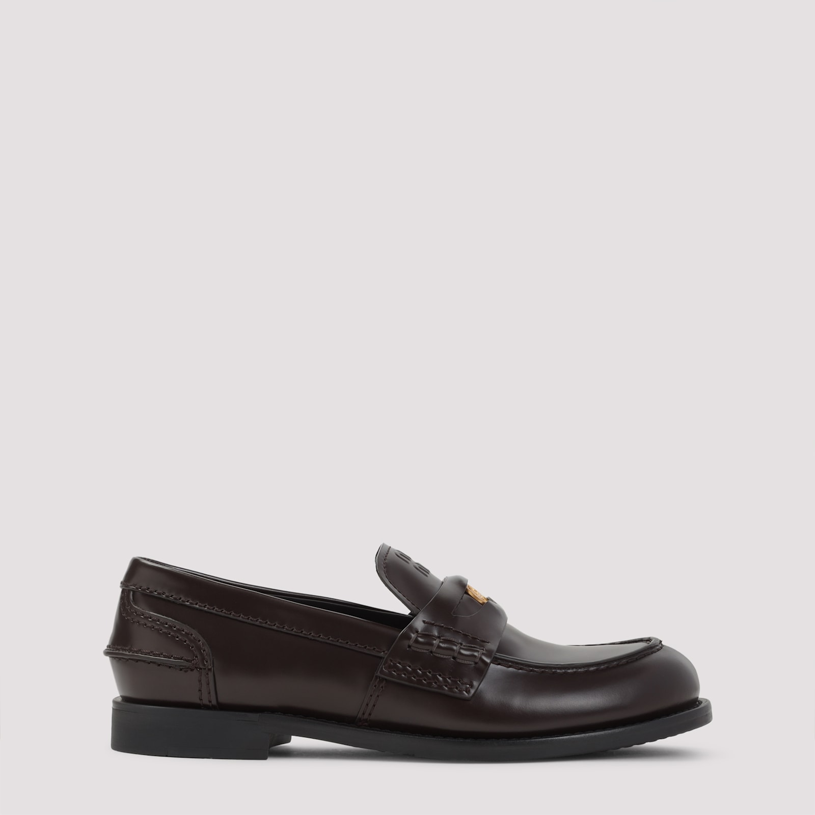 Miu Miu Brown Leather Loafers In Brown