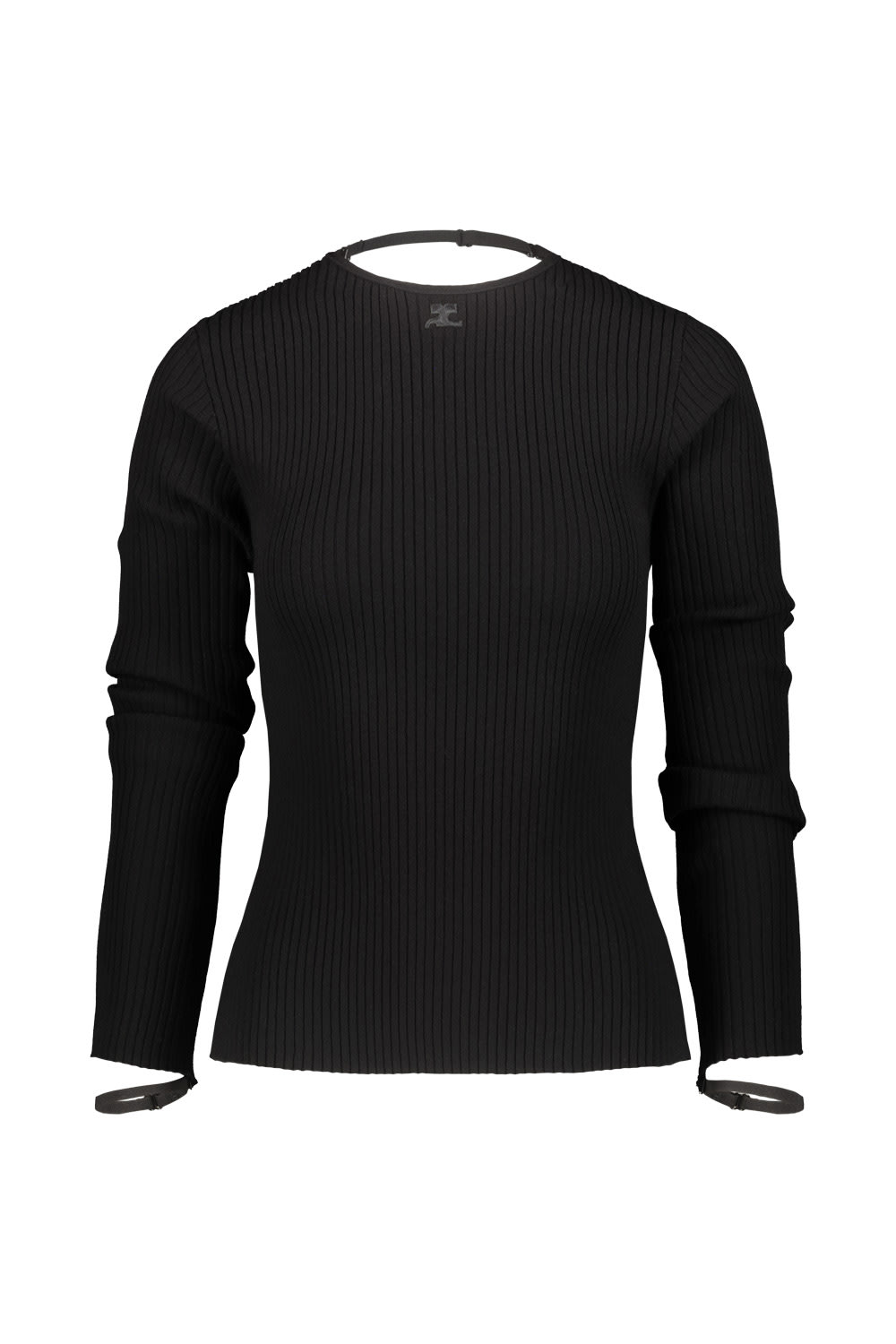 Shop Courrèges Elastic Wrist Rib Knit Sweater In Black