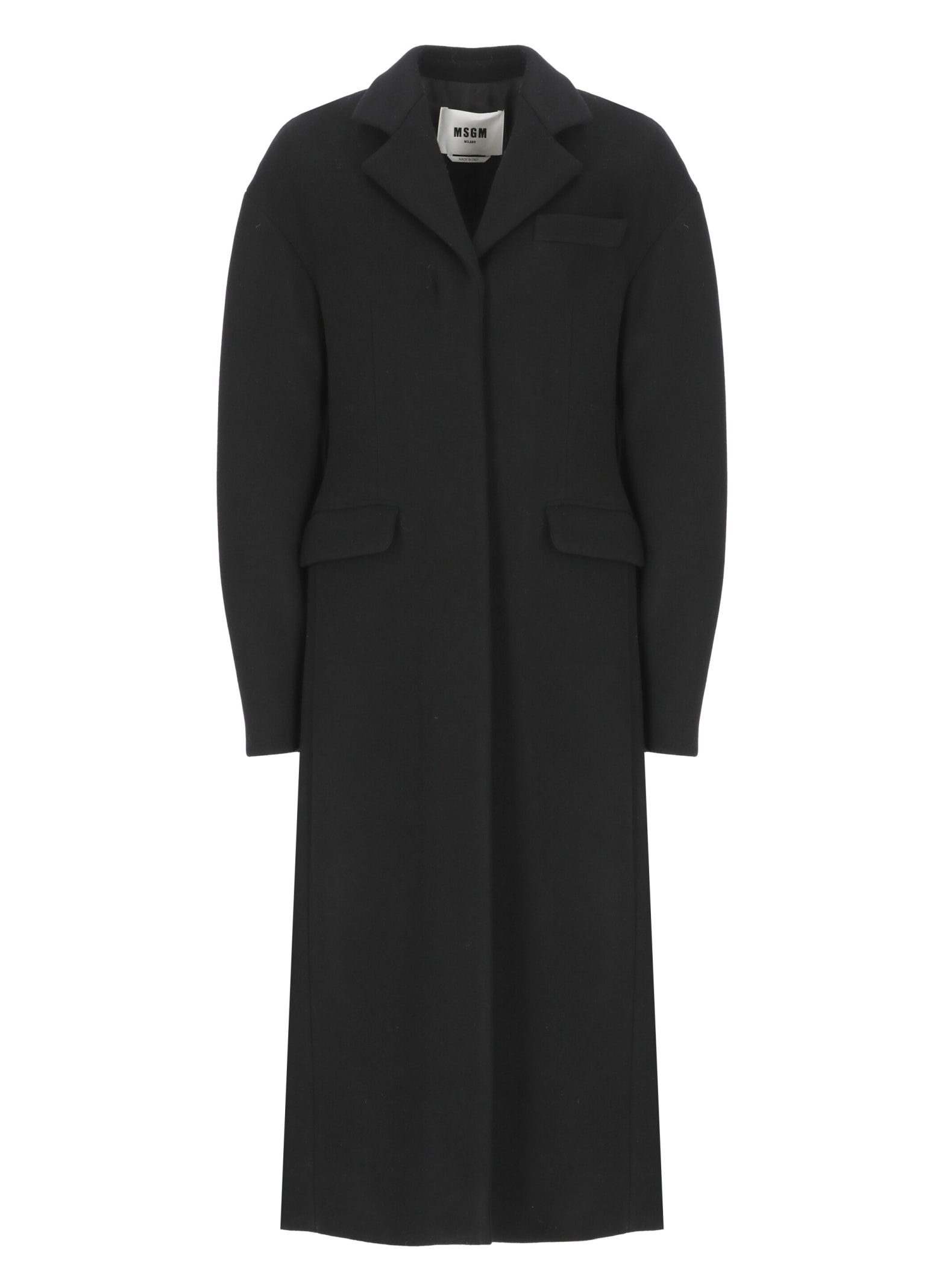 Shop Msgm Wool Coat In Black